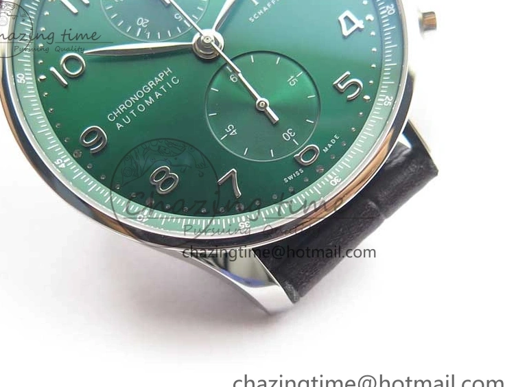 MIROTIME 0410 Elegant Portuguese IW371615 ZF 1:1 Best Edition SS Green Dial on Black Leather Strap A96355 V 7081